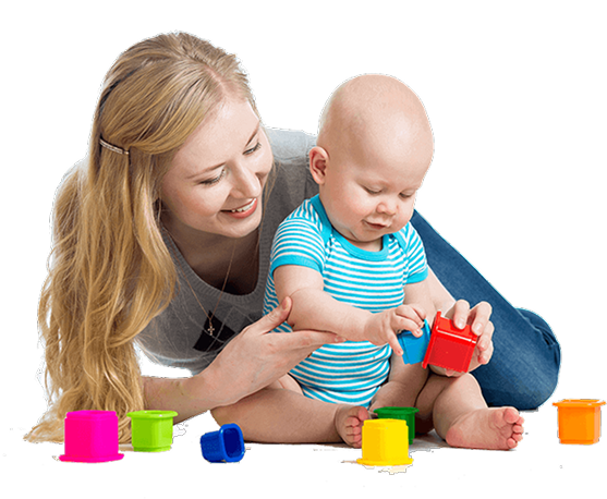 Mother and child playing at daycare